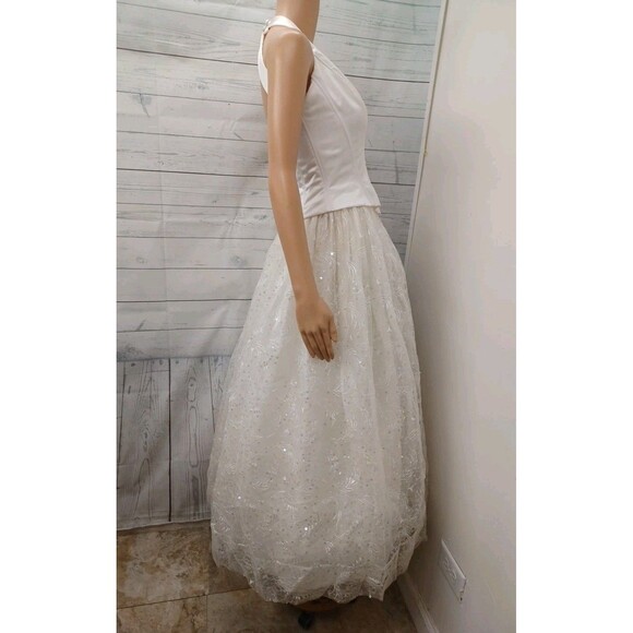Vtg Jessica McClintock Bridal Ivory Halter Maxi Dress Sz 4 Wedding Prom Sequined - Picture 5 of 9
